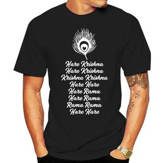 เสื้อยืดผ้าฝ้ายพิมพ์ลาย เสื้อยืด พิมพ์ลาย Hare Krishna Rama prayer ขนนกยูง
