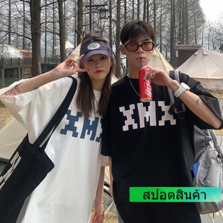 ใส่ได้ทั้งชายและหญิง เทรนด์การพิมพ์จดหมายอย่างง่าย เสื้อยืดแขนสั้น