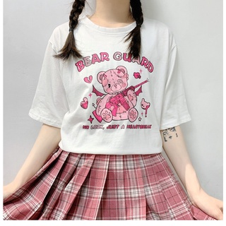 เสื้อยืด 2021 ฤดูร้อนหมียามการ์ตูนน่ารักสบาย ๆ ยืดฮาราจูกุหลวมแขนสั้นสีดำ bottoming เสื้อ y2k