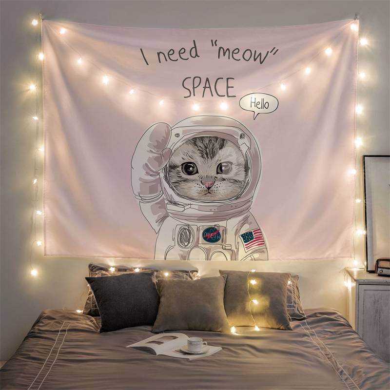 ของตกแต่งห้อง-ผ้าแขวนผนัง-huttering-ins-การ์ตูนนักบินอวกาศพื้นหลังผ้าภาพห้องนอนสดตกแต่งผ้าข้างเตียงน่ารัก