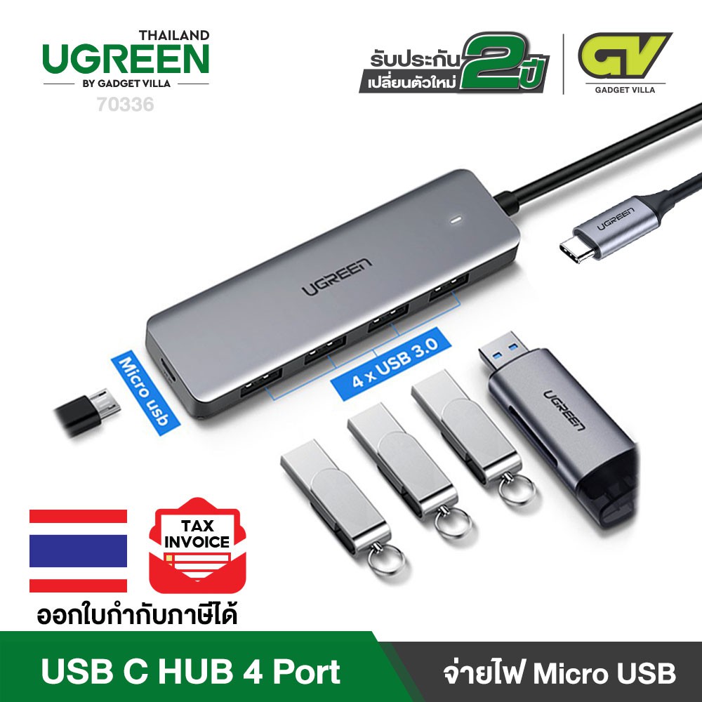 ภาพหน้าปกสินค้าUGREEN อะแดปเตอร์ USB HUB 3.0 x4 พอร์ต Ultra Slim Plastic Case with 5V Micro USB Power รุ่น CM219 จากร้าน gadgetvilla บน Shopee