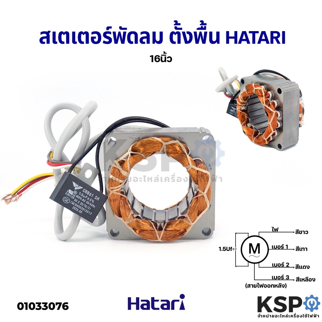 สเตเตอร์พัดลม HATARI ฮาตาริ 16" พร้อมคาปา รู 46mm หนา 25mm อะไหล่พัดลม ...