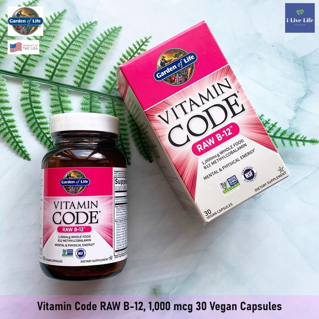 Garden of Life Vitamin Code RAW B12, 1,000 mcg 30 Vegan Capsules วิ