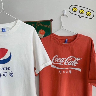 ลายน่ารัก❇◑℡【 40-100kg/Pure Cotton】 Pepsi Pattern Coca Cola Letter Printed Plus Size Cotton TEE Womens 100% Cotton Overs