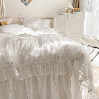 White Princess style in four-piece cotton bed Nordic 100 net red girl heart skirt lace quilt cover