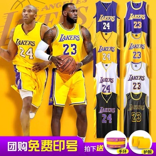 🏀 เสื้อบาส 🏀 เสื้อบาสเกตบอลผู้ชาย Lakers No. 24 James Set หมายเลข 23 ชุดบาสเก็ตบอลชุดเทรนด์ใหม่ชุดปรับแต่ง