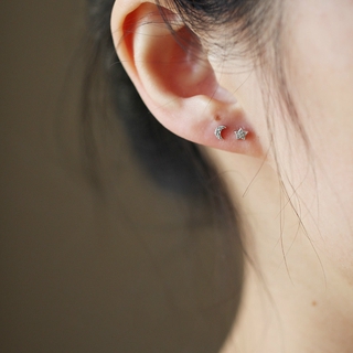 S925 sterling silver 14K star and moon earrings simple zircon earrings student female jewelry gift
