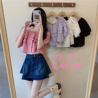 Cici ❣🇹🇭🚚พร้อมส่ง❣(NO.119)เสื้อครอปขอบตุ๊กตา แต่งขอบระบายสีพาสเทลหวานๆใส่สบายระบายอากาศ ใส่แล้วดูดีสุดๆ