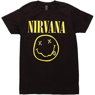 ROUND คอลูกเรือเสื้อยืด ลาย Nirvana One Sided Smile-4XL