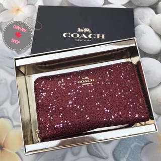 🍃BOXED PHONE WALLET WITH STAR GLITTER PRINT COACH F23448 LIGHT GOLD/OXBLOOD 1