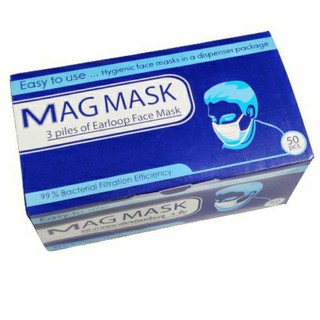 หน้ากากอนามัย 3ชั้น Mag Mask 1กล่องมี 50ชิ้น ของไทยแท้ คุณภาพดีมาก mask for medical​ สุ่มคละสี