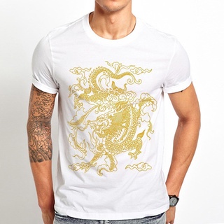 【hot sale】เสื้อยืดลําลอง แขนสั้น คอกลม ลายมังกร สไตล์จีนวินเทจ สีขาว แฟชั่นฤดูร้อน สําหรับผู้ชาย 2022