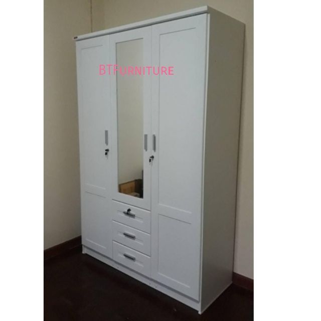 ตู้เสื้อผ้าไม้-3-ประตู-ขนาด-135-ซม-ขนาดใหญ่พิเศษ-สีขาว