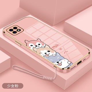เคสโทรศัพท์มือถือ ชุบไฟฟ้า กันลื่น กันเปื้อน ลายสุนัขคอร์กี้ พร้อมสายคล้อง สําหรับ oppo a32 a53 2020 a5 a3s a12e a15 a15s a35 a92s a95 a93s a83