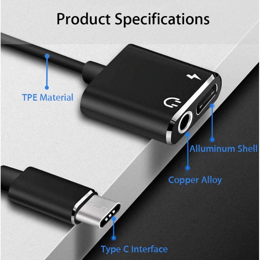 อะแดปเตอร์-แปลง-usb-type-c-to-3-5mm-earphone-jack-adapter-aux-audio-cable-headphone-charger-charging-usb-c-converter