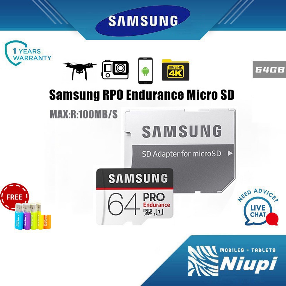 ภาพหน้าปกสินค้าSamsung PRO Endurance เมมโมรี่การ์ดของแท้ Micro SD 100MB/s U1 4K Class 10 ไมโคร SD 64GB SDXC การ์ด SD