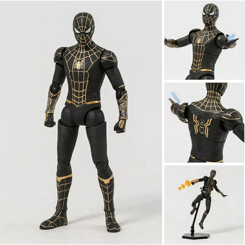 โมเดลฟิกเกอร์สะสม-zd-marvel-spiderman-way-home-black-amp-gold-action-figure-เปลี่ยนมือ-เอฟเฟคได้-ขนาดสูง-18-ซม-พร้อมกล่อง