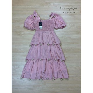Poonyisa :: Dress คอเหลี่ยมแขนสั่นพอง แต่งโบว์ไหล่