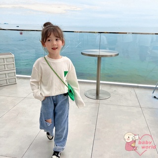 เสื้อยืดลําลอง แขนยาว คอกลม สีพื้น เข้ากับทุกการแต่งกาย สําหรับเด็กผู้หญิง
