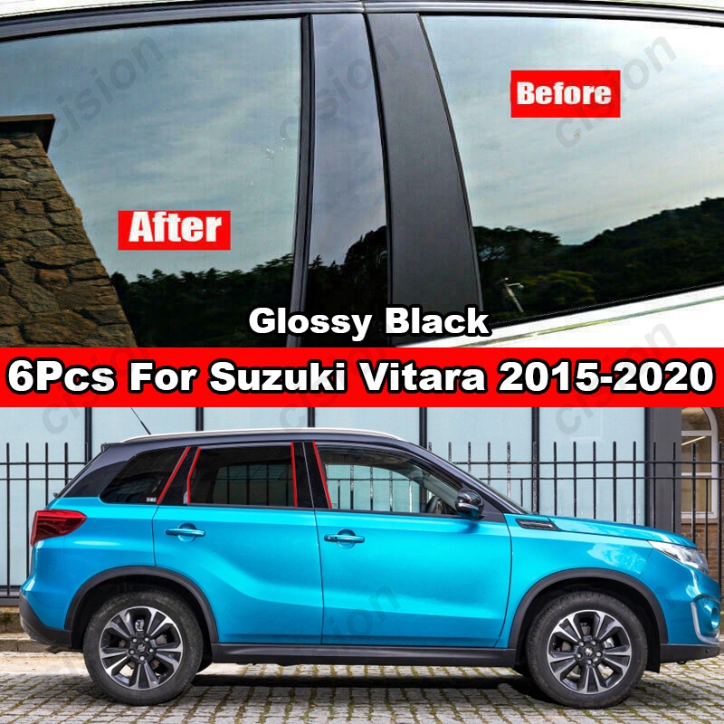 สติกเกอร์คาร์บอนไฟเบอร์-สีดํามันวาว-6-ชิ้น-สําหรับ-suzuki-vitara-2015-2020