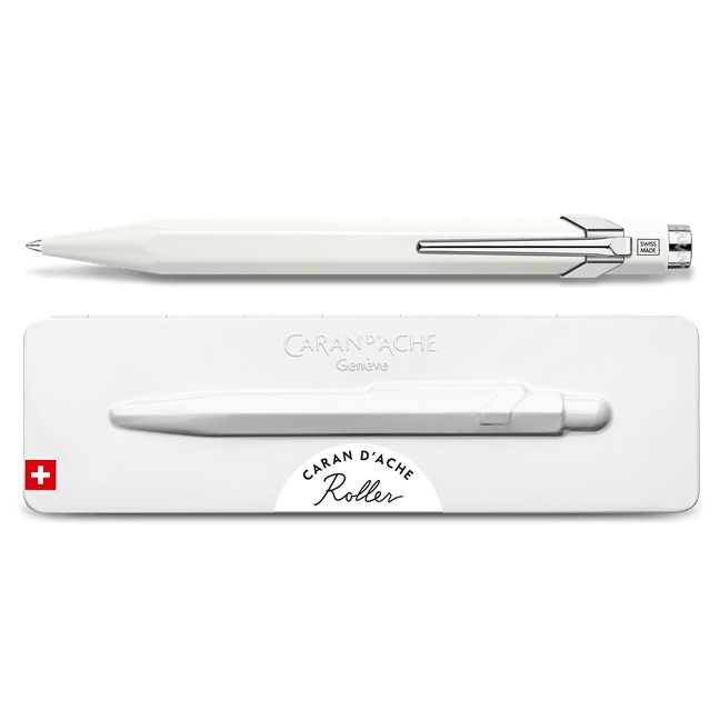 ปากกาโรลเลอร์-caran-dache-846-white-varnish-roller-pen-with-case-846-502