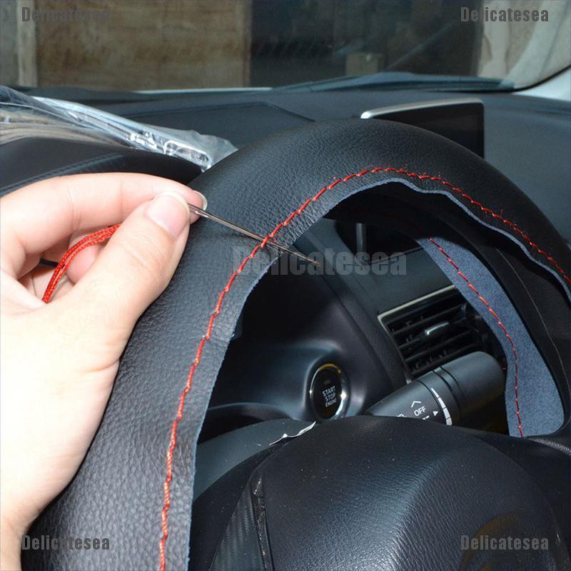 delicatesea-black-red-diy-car-steering-wheel-cover-38cm-with-needle-and-thread-good-goods