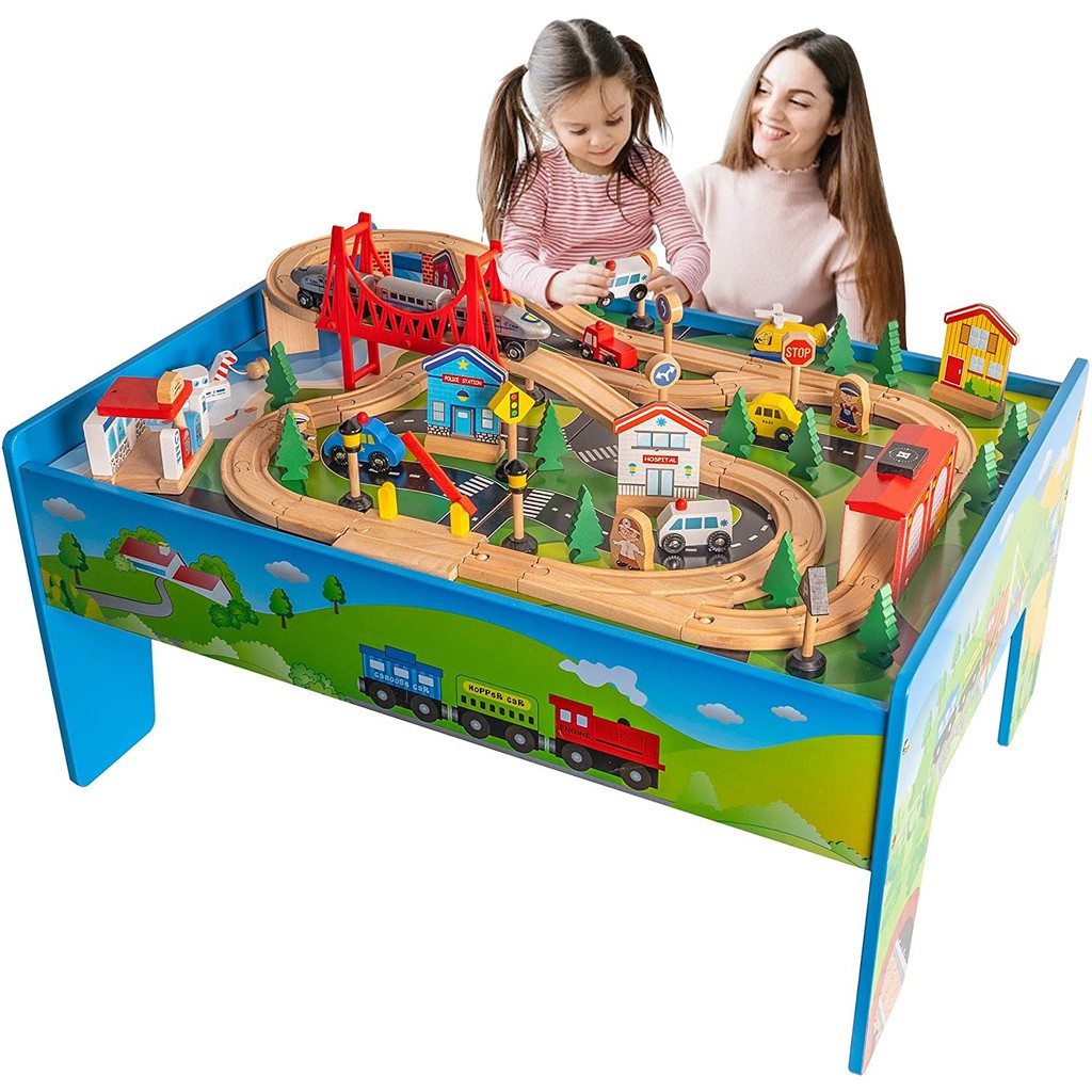 ชุดรถไฟไม้พร้อมโต๊ะ-hey-play-wooden-train-set-amp-table-for-kids-complete-set-ครบชุด-75-ชิ้น