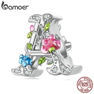 Bamoer จี้เงินแท้ 925 รูปตัวอักษร ดอกไม้ ลูกปัด สร้อยคอ สร้อยข้อมือ เครื่องประดับ DIY สําหรับผู้หญิง เด็กผู้หญิง