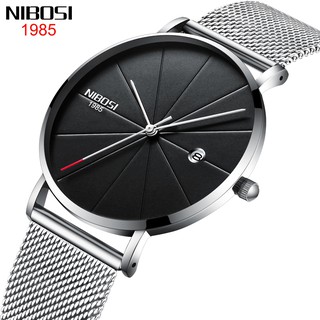สินค้า NIBOSI บุรุษนาฬิกาที่เรียบง่ายกันน้ำอัลตร้าบางนาฬิกาข้อมือผู้ชายแฟชั่น Milanese วง