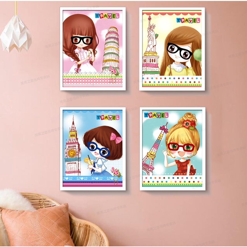 ชุดภาพติดคริสตัลกลม-ลายสาวน้อยเที่ยวอเมริกา-งานติดเต็มภาพ-ขนาด-30-38-ซม