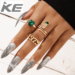 Jewelry Imitation Emerald and Diamond Heart Three-Piece Ring Digital Snake Ring Set for girls