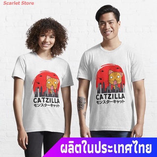 Scarlet Store เสื้อยืดผู้ชายและผู้หญิง Cute Catzilla - Cat T-Shirt Essential T-Shirt Mens Womens T-shirts