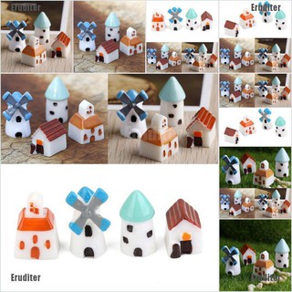 Eruditer DIY กังหันบ้านตุ๊กตา ขนาดเล็ก ตกแต่งสวน บ้านตุ๊กตา 4 ชิ้น /