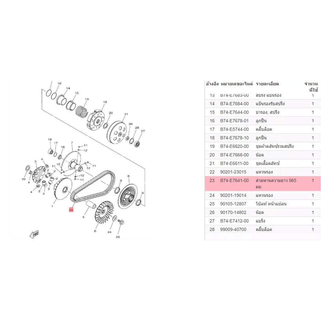 สายพานแท้ศูนย์-100-2-10-ชิ้น-ราคาขายส่ง-x-max-300cc-b5x-e7641-00-ใช้แทน-b74