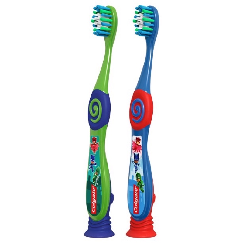 พร้อมส่ง-แปรงสีฟันสำหรับเด็กพร้อมฐานตั้งสูญญากาศ-colgate-pj-masks-kids-toothbrush-with-suction-cup-pack-of-2