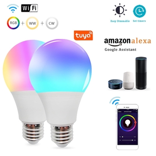 Adiodo Tuya WiFi หลอดไฟ 15W เปลี่ยนสีแสง E27 RGB หลอดไฟ LED หรี่แสงได้ Alexa ใช้งานร่วมกับ Tuya Smart Life ตกแต่งคริสต์มาส