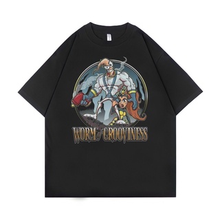 Psycho เสื้อยืด โอเวอร์ไซซ์ พิมพ์ลาย Crucify Worm of Grooviness | สีดํา | เสื้อยืด ลายการ์ตูน | เสื้อยืด ขนาดใหญ่ | สไตล