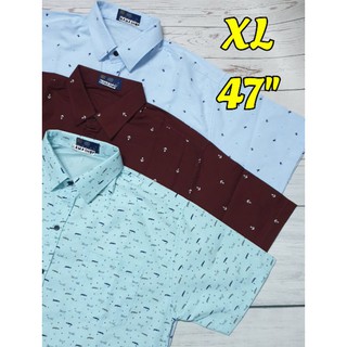 สินค้า เสื้อเชิ๊ตแขนสั้น พิมพ์ลาย อก 47\" ( XL ) ✅ ราคาถูก , พร้อมส่ง