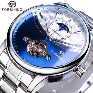 Forsining Blue Moon Phase Automatic Mens Watches Business Watch Casual Steel Strap Waterproof Sport Mechanical Relogio M