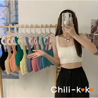 Chili_k❤️k❤️(44125) เสื้อครอปTOPไหมพรมสายเดี่ยวทอลาย สีสันสดใสแมทกับกางเกง กระโปรงได้สุด น่ารักเป็นsocuteมากๆ