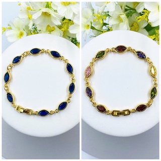 สร้อยข้อมือพลอย พลอยน้ำเงิน พลอยหลากสี ยาว18cm. สร้อยข้อมือทองชุบ [N32] สร้อยข้อมือทับทิม สร้อยข้อมือเพชร