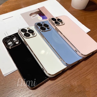 ส่งจากไทย เคสสีพื้นขอบทองเงา มีเลนส์กล้อง สำหรับ iphone 7plus 8plus i11 i12 12pro 12promax i13 13pro 13promax