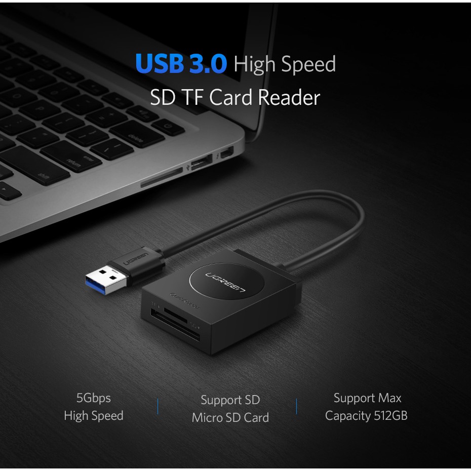 ภาพหน้าปกสินค้าUGREEN รุ่น 20250 Card Reader 2 IN 1 USB 3.0 Card Reader Support 512G for SD TF Memory Card Read 2 Cards Simultaneously จากร้าน gadgetvilla บน Shopee