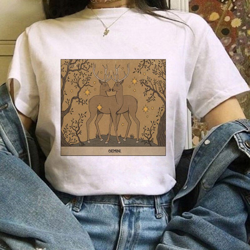 เสื้อวินเทจผญ-แมวไพ่ทาโรต์oversizeวินเทจการ์ตูนteesคาวาอี้กราฟิกนุ่มผ้าฝ้ายน่ารักทอง