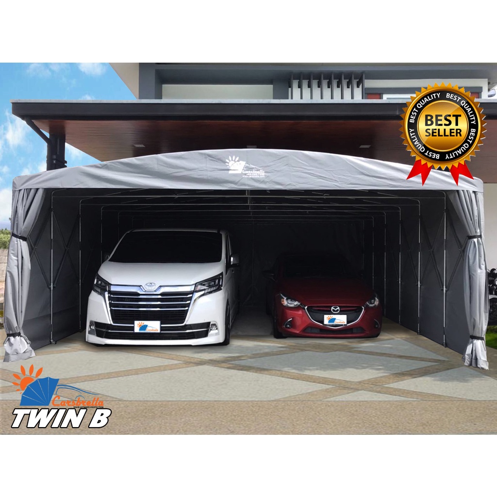 เต็นท์จอดรถสำเร็จรูป-โรงจอดรถ-carsbrella-รุ่น-twin-b-สำหรับจอดรถยนต์-กันน้ำและป้องกันแสงแดด