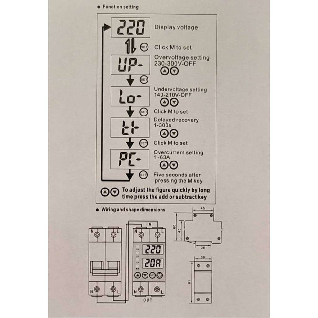 เครื่องป้องกันแรงดันไฟฟ้าเกิน-แรงดันไฟฟ้าต่ำ-ตั้งค่ากระแสเกินได้-phase-protection-230vac-adj-63