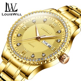 ภาพหน้าปกสินค้าLouiswill นาฬิกาข้อมืออะนาล็อก ประดับเพชร กันน้ํา สีทอง หรูหรา สไตล์นักธุรกิจ สําหรับผู้ชาย ที่เกี่ยวข้อง