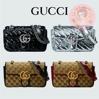 Shopee ถูกที่สุด 🔥ของแท้ 100% 🎁 แบรนด์ใหม่ Gucci GG Marmont Collection Mini Sequin Shoulder Bag - Canvas Shoulder Bag