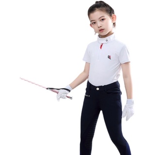 ฤดูร้อนเด็กขี่ม้าแขนสั้นเสื้อยืดขี่ด้านบนสีขาวการแข่งขันอัศวินเสื้อผ้าสาวขี่สวมใส่เสื้อผ้าขี่ม้า