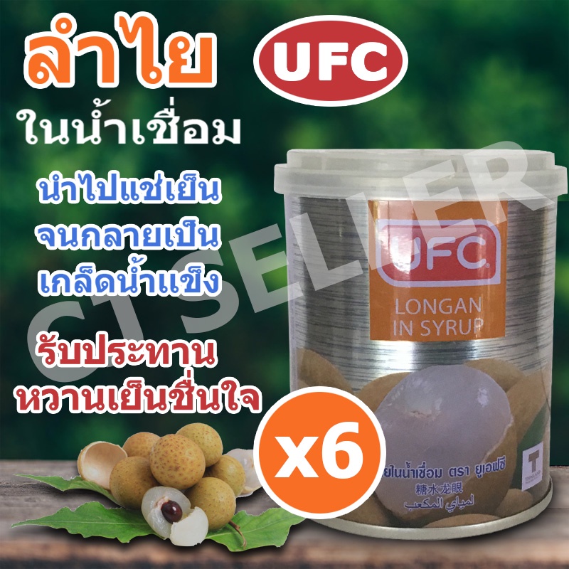 ผลไม้กระป๋อง-ลำไย-น้ำเชื่อม-ufc-234-กรัม-ของแท้-จากบริษัทผู้ผลิต-6-กระป๋อง